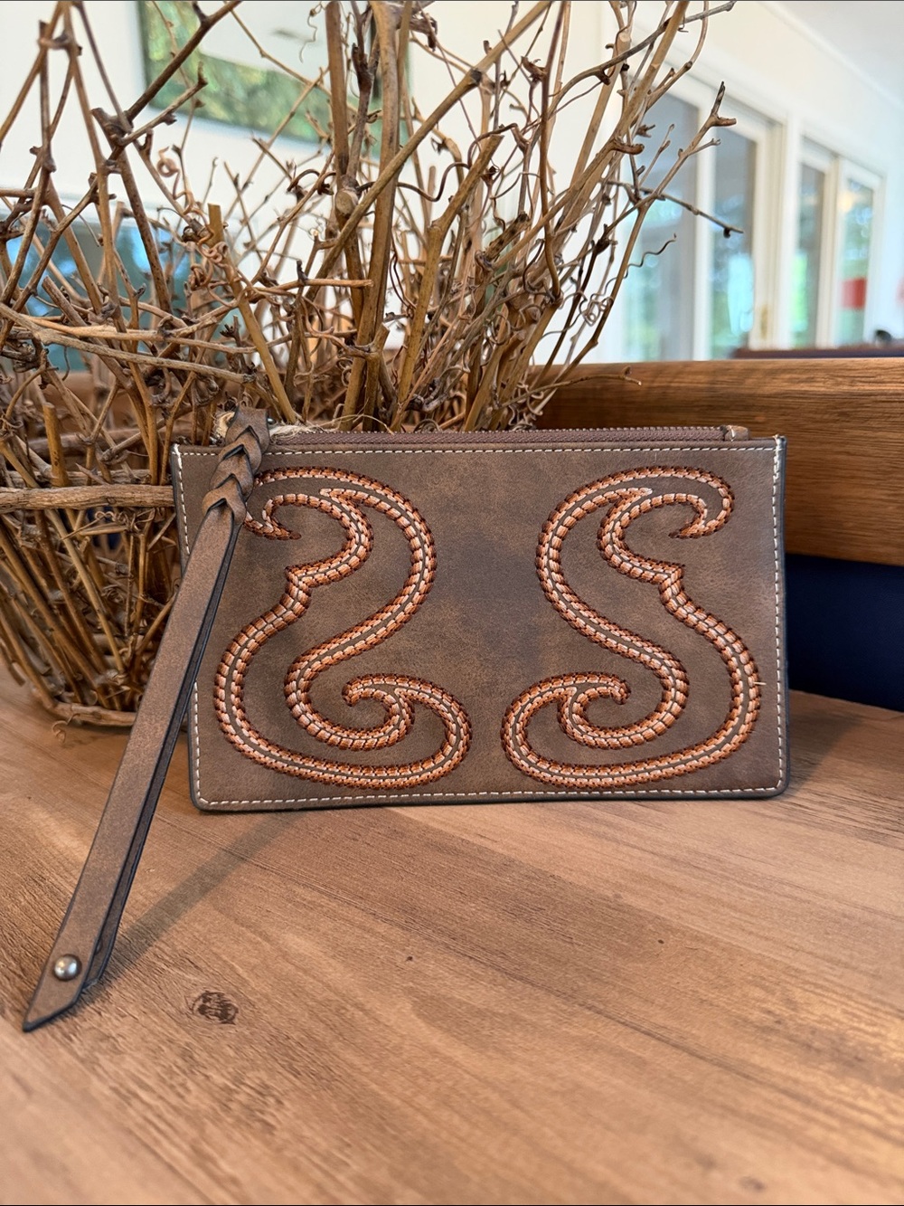 Tony Lama Brown Leather Wristlet with Braided Accent